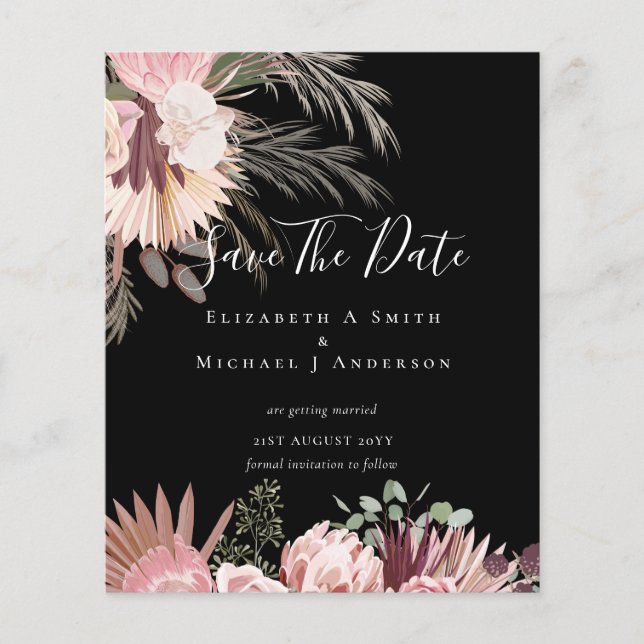 CHEAP PHOTO SAVE DATES - Pampas Grass Burgundy Flyer (Front)