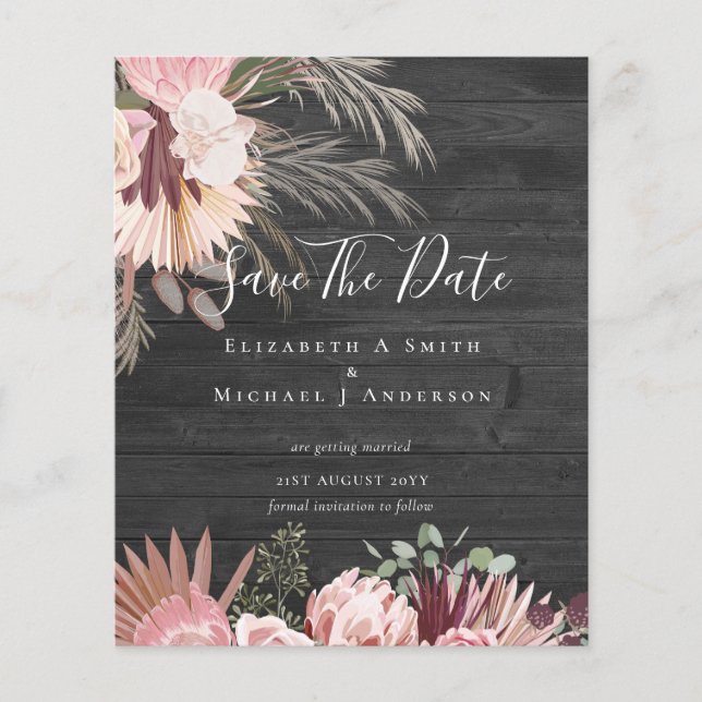 CHEAP PHOTO SAVE DATES - Pampas Grass Burgundy Flyer (Front)