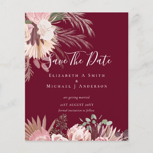 CHEAP PHOTO SAVE DATES _ Pampas Grass Burgundy Flyer