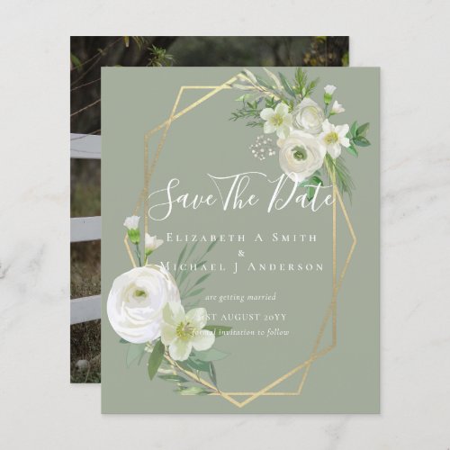 CHEAP Photo Save Dates White Floral Greenery Leaf