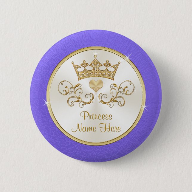 Cheap Princess Party Favors, Personalized Button (Front)