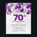 Cheap Purple Silver Balloon Glitter 70th Birthday Flyer<br><div class="desc">Modern Glam Purple Violet Silver Balloon Glitter Sparkle Any Age Birthday Invitation</div>
