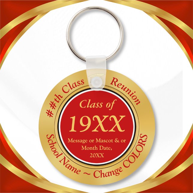 Cheap Red and Gold, Class Reunion Party Favors Keychain (Cheap Class Reunion Gifts. Red and Gold, 50th class reunion favors or 40th class reunion souvenirs.)