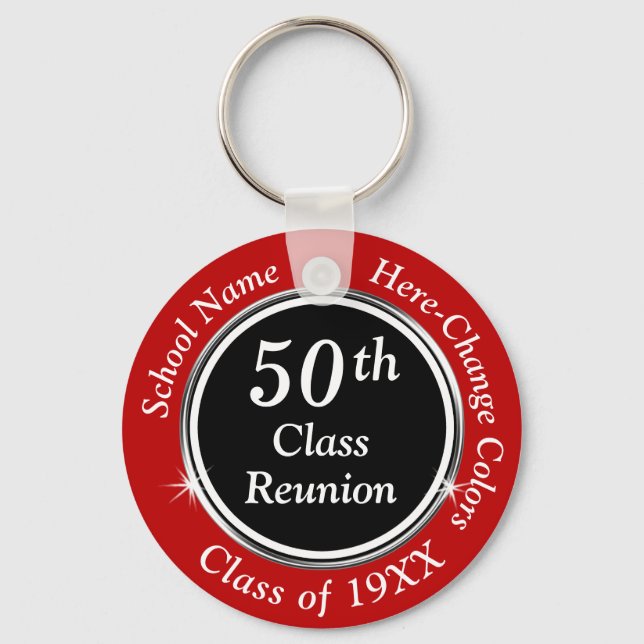 Cheap Red Black and White 50th Class Reunion Gifts Keychain (Front)