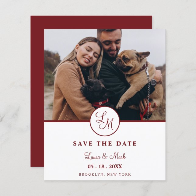 Cheap Red Rustic Photo Minimalist Wedding Initials (Front/Back)