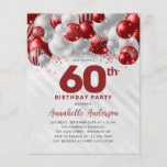 Cheap Red Silver Balloon Glitter 60th Birthday Flyer<br><div class="desc">Modern Glam Burgundy Red Silver Balloon Glitter Sparkle Any Age Birthday Invitation</div>