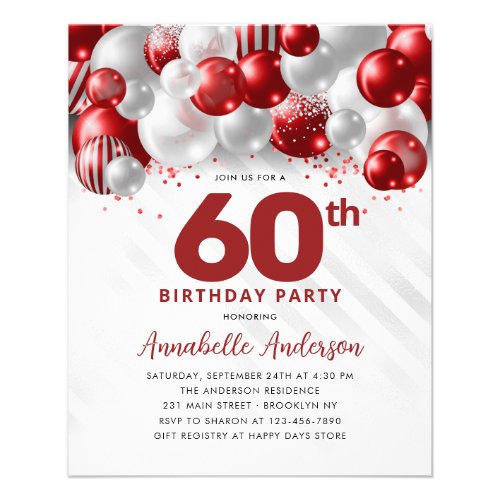 Cheap Red Silver Balloon Glitter 60th Birthday Flyer