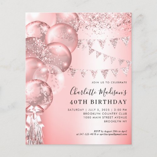 Cheap Rose Gold Glitter Balloon Any Age Birthday Flyer