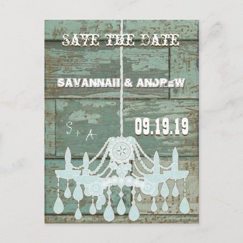 Cheap Rustic Barn Wood Blue Rustic  Save the Date Announcement Postcard