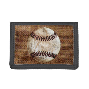Cheap Rustic Burlap and Vintage Baseball Wallet