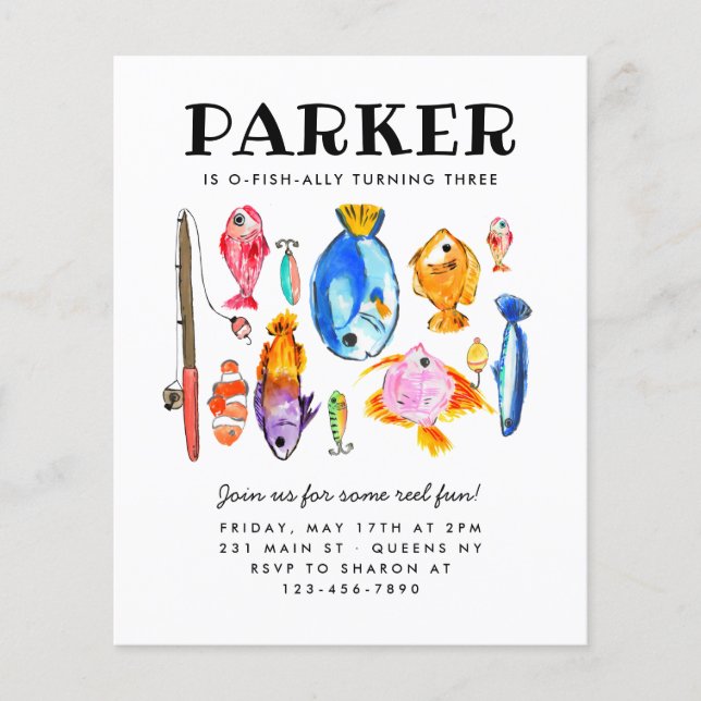 Cheap Rustic O-Fish-al Reel Fun Fishing Birthday Flyer (Front)