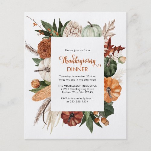 Cheap Rustic Pumpkin Thanksgiving Dinner Invite Flyer