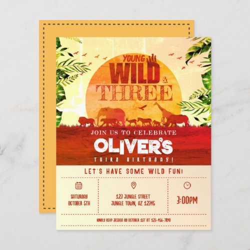 Cheap Safari Animal Young Wild  3 Birthday Invite