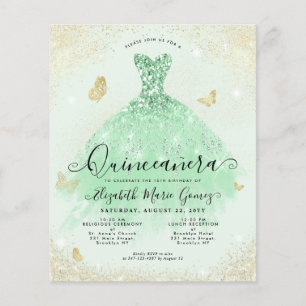 Cheap Sage Green Gold Glitter Gown Quinceanera Flyer