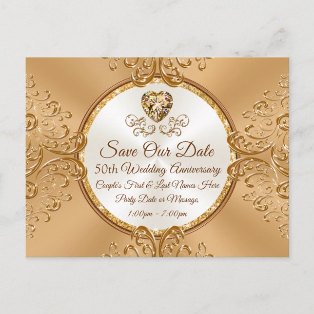 Cheap, SAVE the DATE 50th Wedding Anniversary, Announcement Postcard (Front)