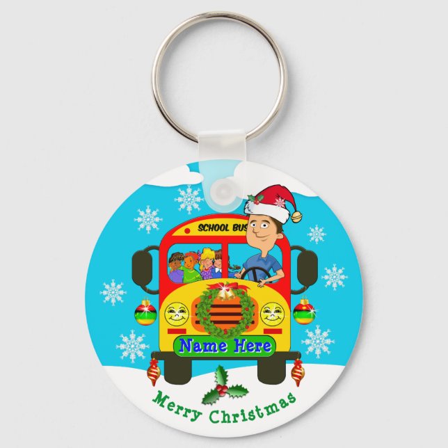 Cheap School Bus Driver Christmas Gifts, His Name Keychain (Front)