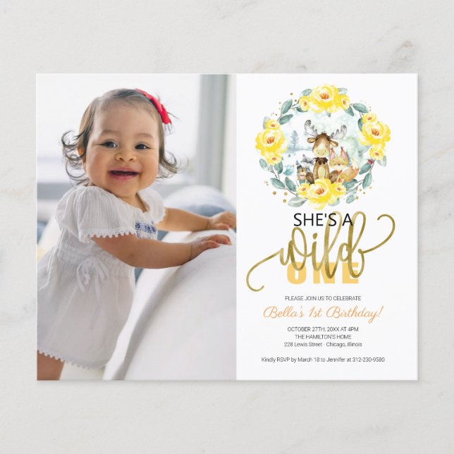 Cheap She's A Wild One Photo First Birthday Invite (Front)
