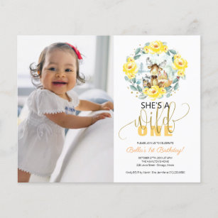 Cheap She's A Wild One Photo First Birthday Invite