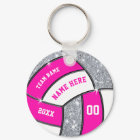 Cheap Silver, Pink and White Volleyball Keychains