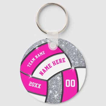 Cheap Silver  Pink And White Volleyball Keychains by LittleLindaPinda at Zazzle