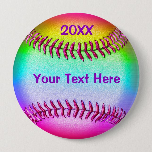 Cheap Softball Gifts for Girls YOUR TEXT and YEAR Button (Front)