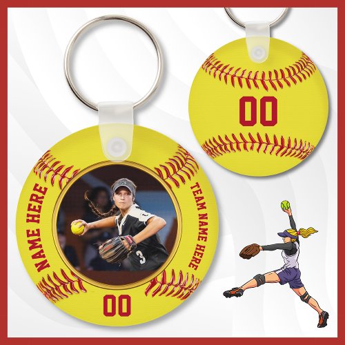 Cheap Softball Gifts for Team PHOTO Personalized Keychain