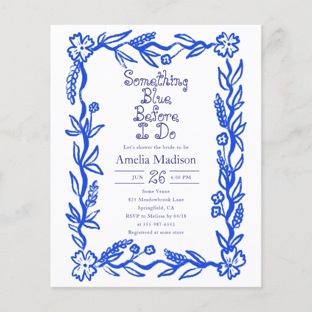 Cheap Something Blue Flower Bridal Shower Flyer (Front)