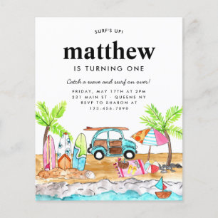 Cheap Surf's Up Board Beach Wave Surfing Birthday Flyer