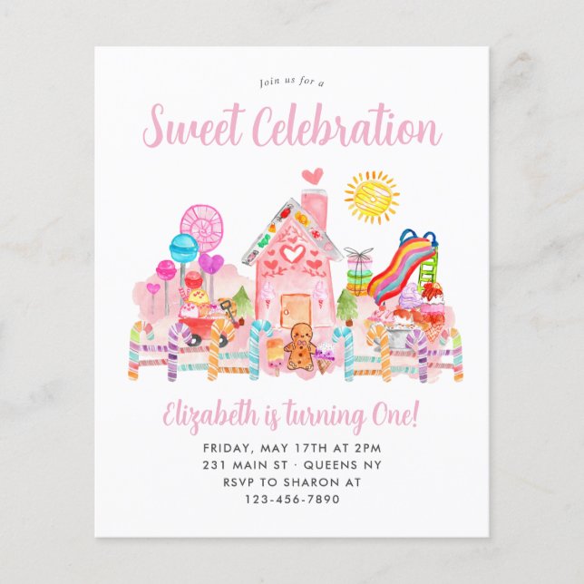 Cheap Sweet Celebration Candyland Kids Birthday Flyer (Front)
