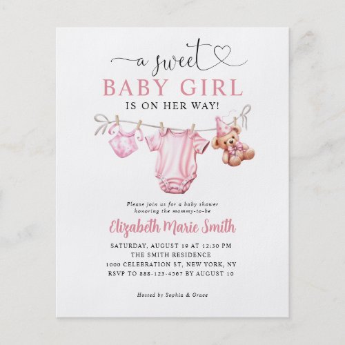 Cheap Sweet Little Pink Clothes Girl Baby Shower Flyer