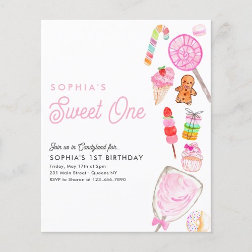 Cheap SWEET ONE Candy Kids Candyland 1st Birthday Flyer