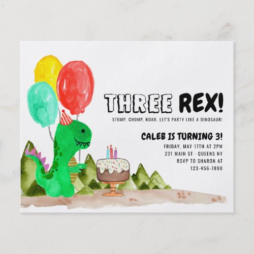 Cheap THREE Rex Balloon Cake Dinosaur 3rd Birthday Flyer