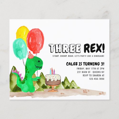 Cheap THREE Rex Balloon Cake Dinosaur 3rd Birthday Flyer