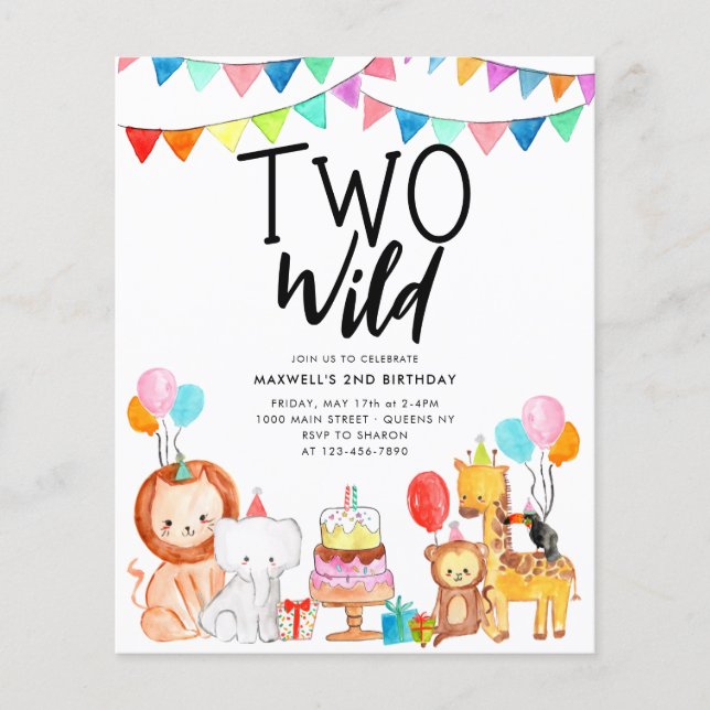 Cheap TWO WILD Safari Party Animals 2nd Birthday Flyer (Front)