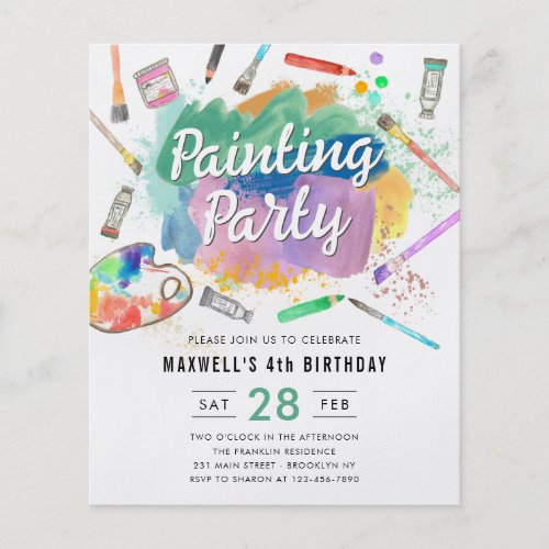 Cheap Watercolor Art Paint Painting Party Birthday Flyer