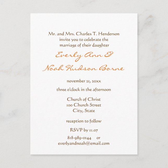 Cheap Wedding Invitation Postcards (Front)