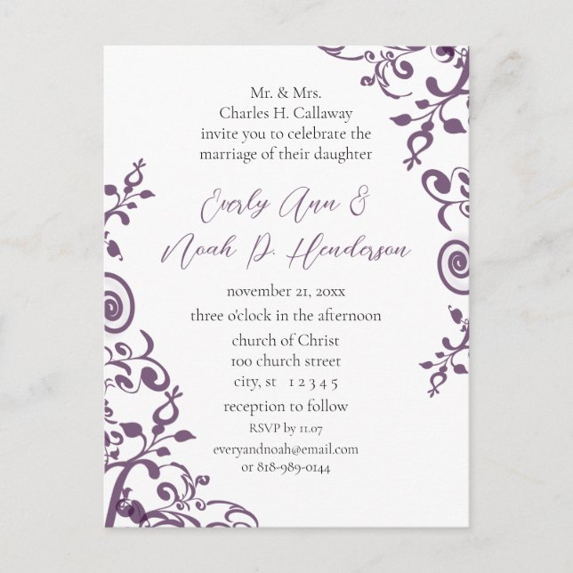 Cheap Wedding Invitation Postcards (Front)