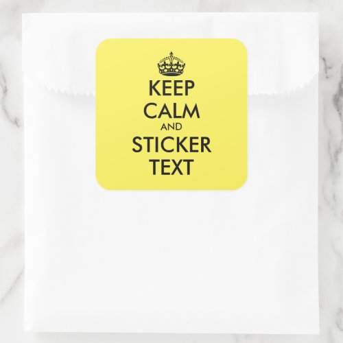 Cheap yellow square custom Keep Calm stickers