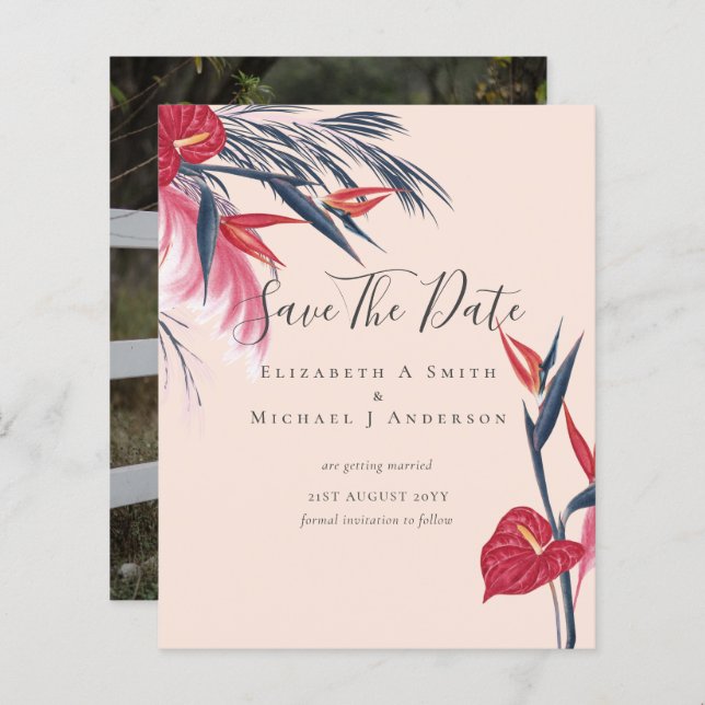 CHEAPEST PHOTO Save Dates Pampas Grass Tropical (Front/Back)