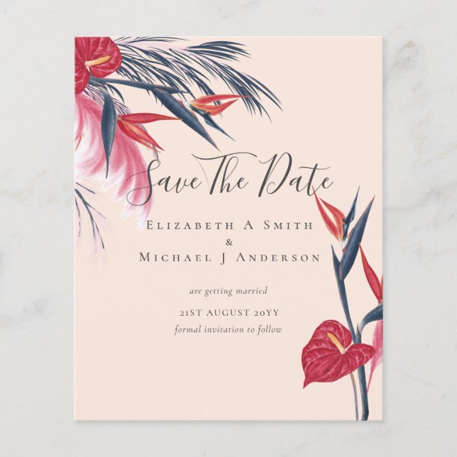 CHEAPEST PHOTO Save Dates Pampas Grass Tropical Flyer (Front)