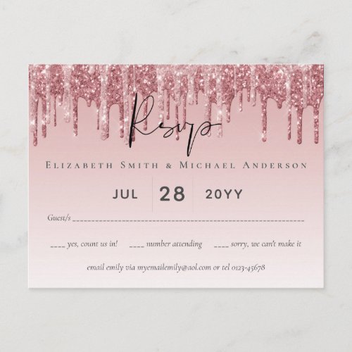 CHEAPEST Rose Gold Pink Glitter Wedding Postcard