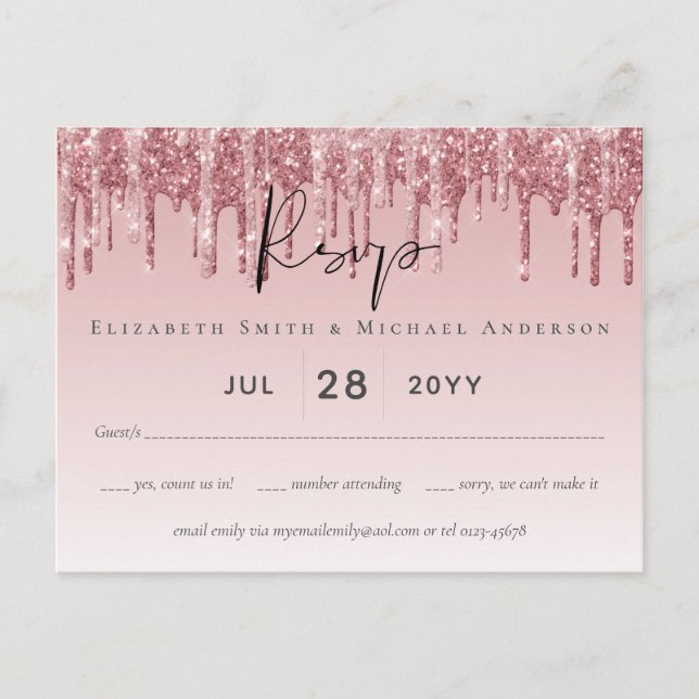 CHEAPEST Rose Gold Pink Glitter Wedding Postcard (Front)