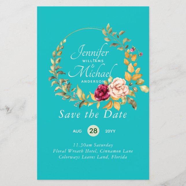 Cheapest Save The Dates Floral Wreath BUDGET (Front)