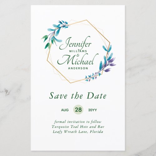 CHEAPEST Save The Dates Teal Blue Floral Wreath