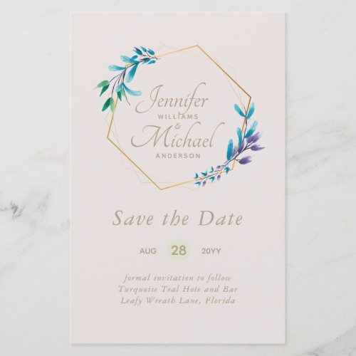 CHEAPEST Save The Dates Teal Blue Floral Wreath