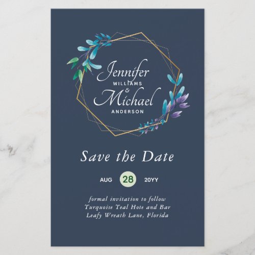 CHEAPEST Save The Dates Teal Blue Floral Wreath