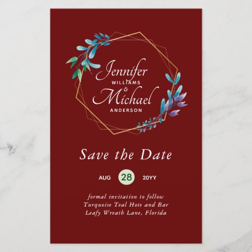 CHEAPEST Save The Dates Teal Blue Floral Wreath