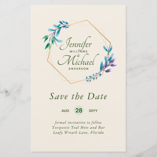 CHEAPEST Save The Dates Teal Blue Floral Wreath