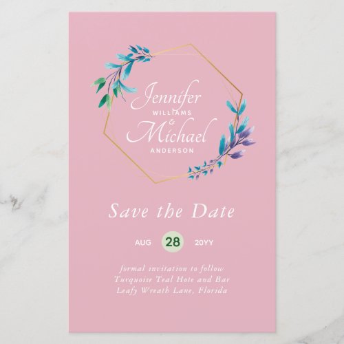 CHEAPEST Save The Dates Teal Blue Floral Wreath