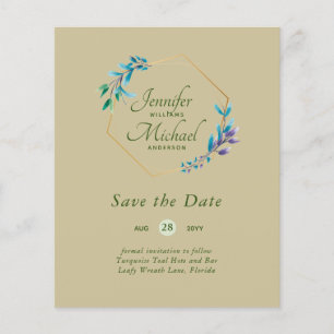 CHEAPEST Save The Dates Teal Blue Floral Wreath